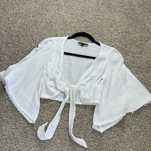 White Cropped Short Sleeve Tie Top. Small. Never worn